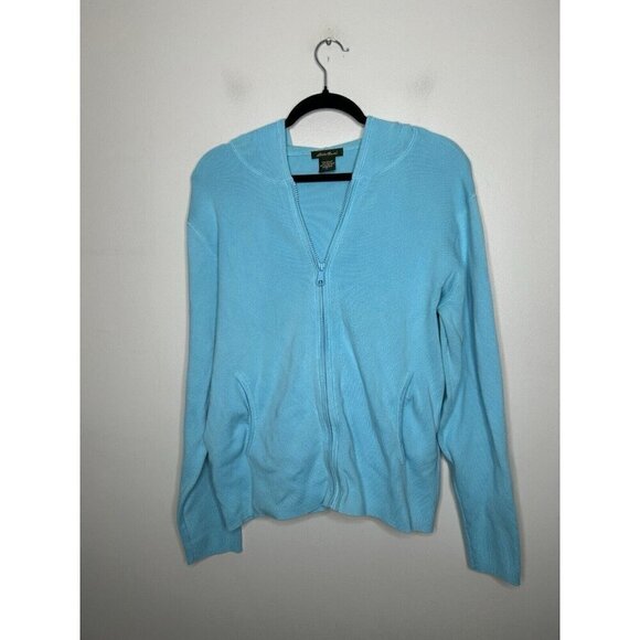 Eddie Bauer Sweater Womans Bright Blue Cable Knit Full Zip Size Large - Picture 1 of 10